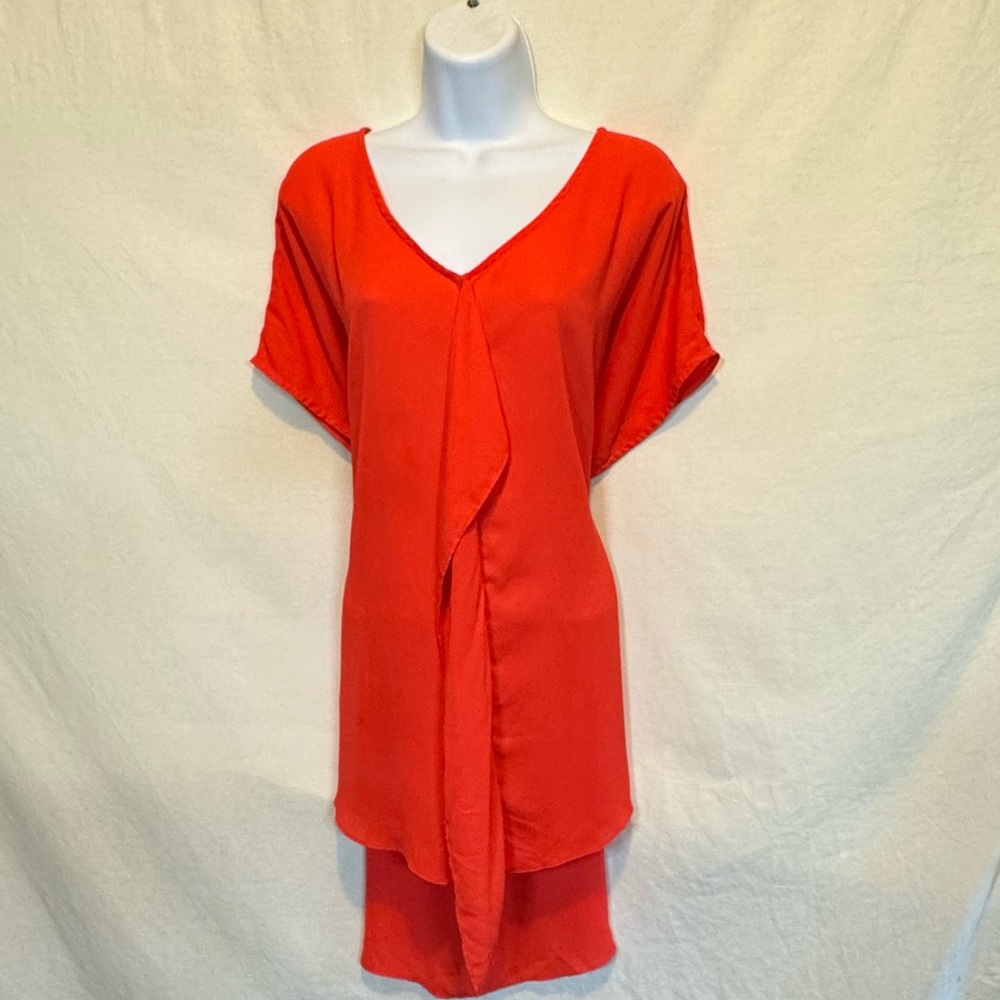 E-49 Cato PLUS SIZE 22/24W Orange Ruffled Short Sleeve Hi Lo Pullover Blouse